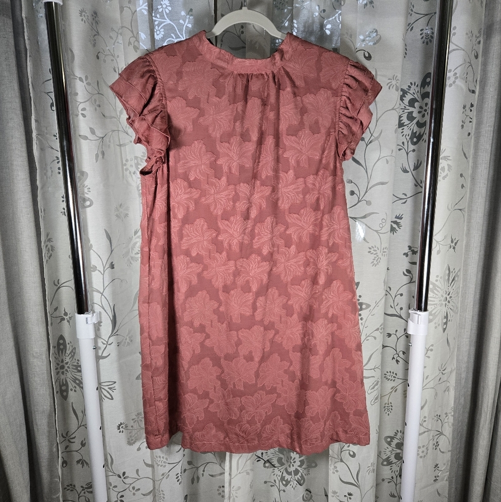 Voy Deep Rose Ruffle A-Line Dress Size Medium, Floral Mini‎ Dress Feminine